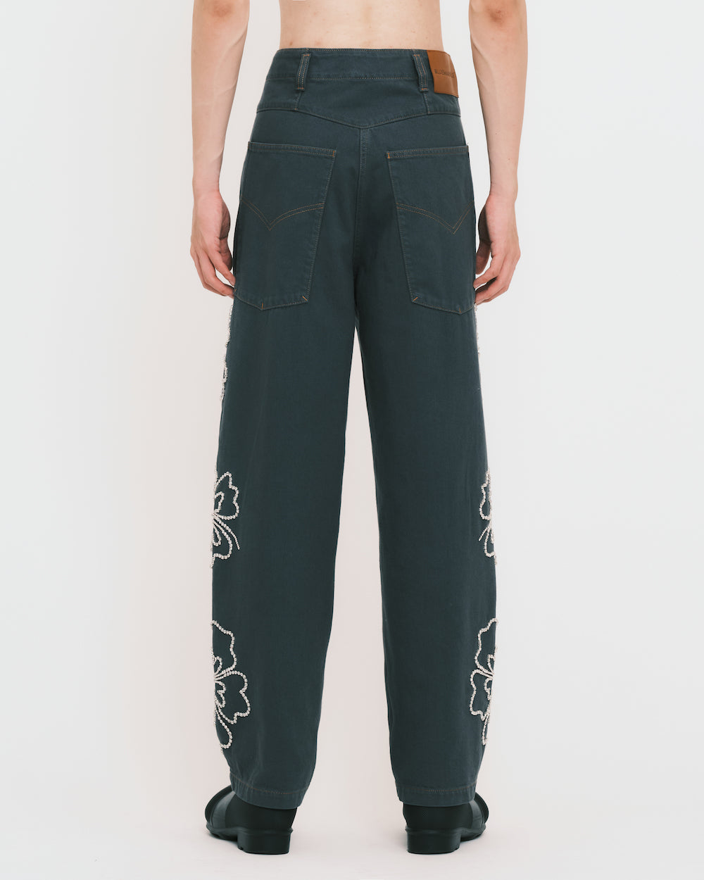 Embroidered Hibiscus Denim Pants