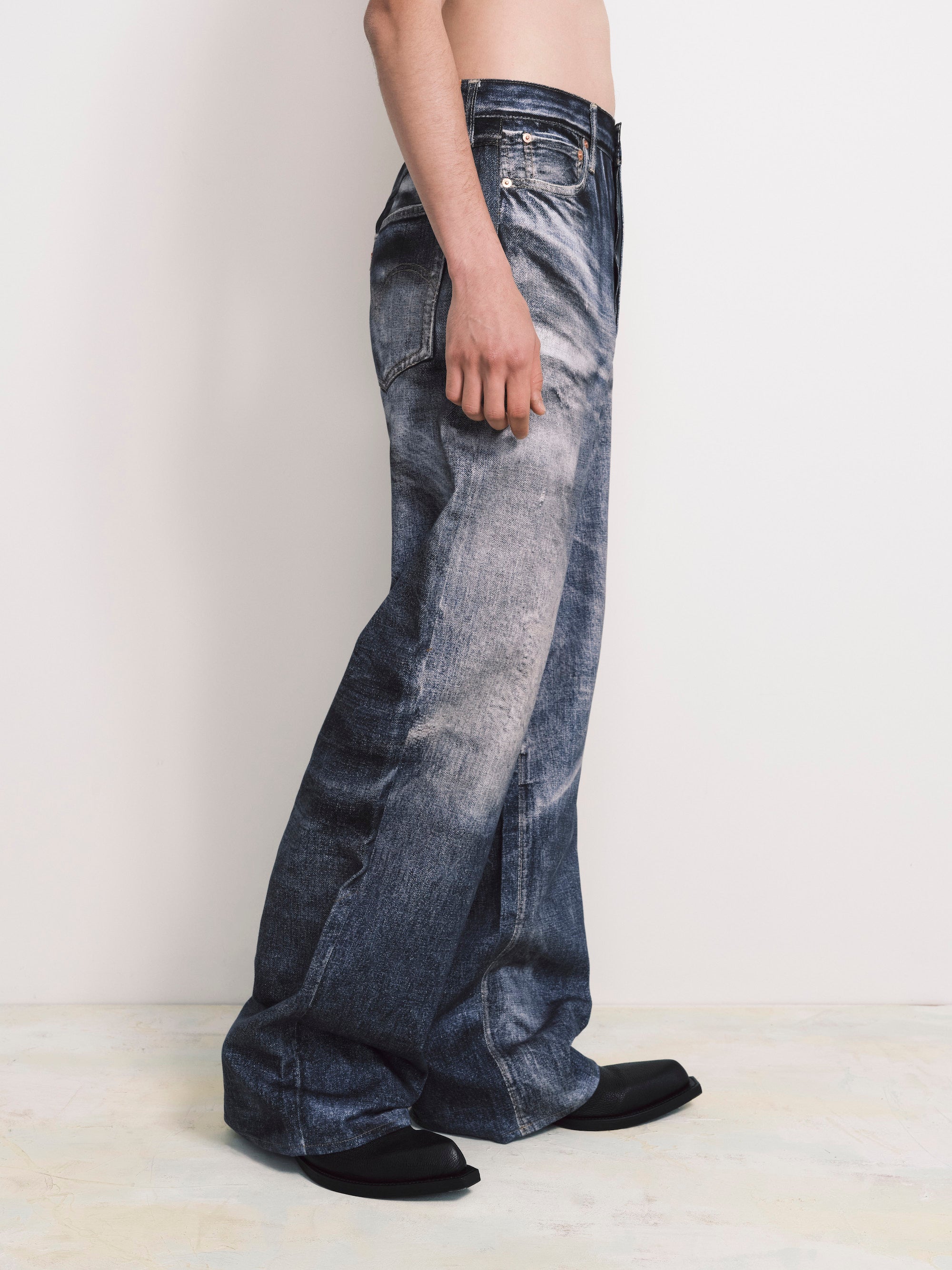 JINTO  Kojima Genes Denim Sneakers Men's Laceless Front Zip Low Top