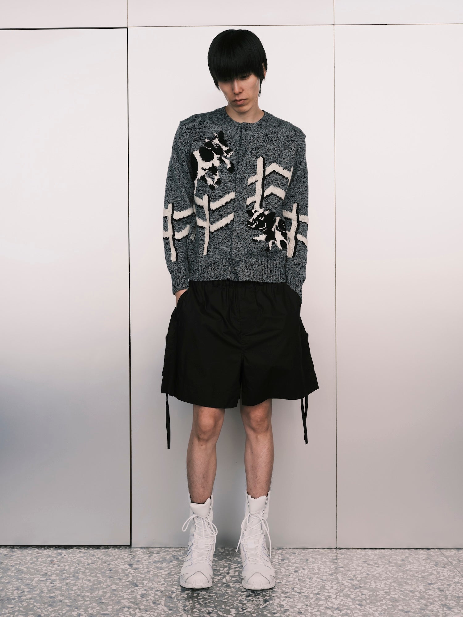 Intarsia Silk Knit Cardigan