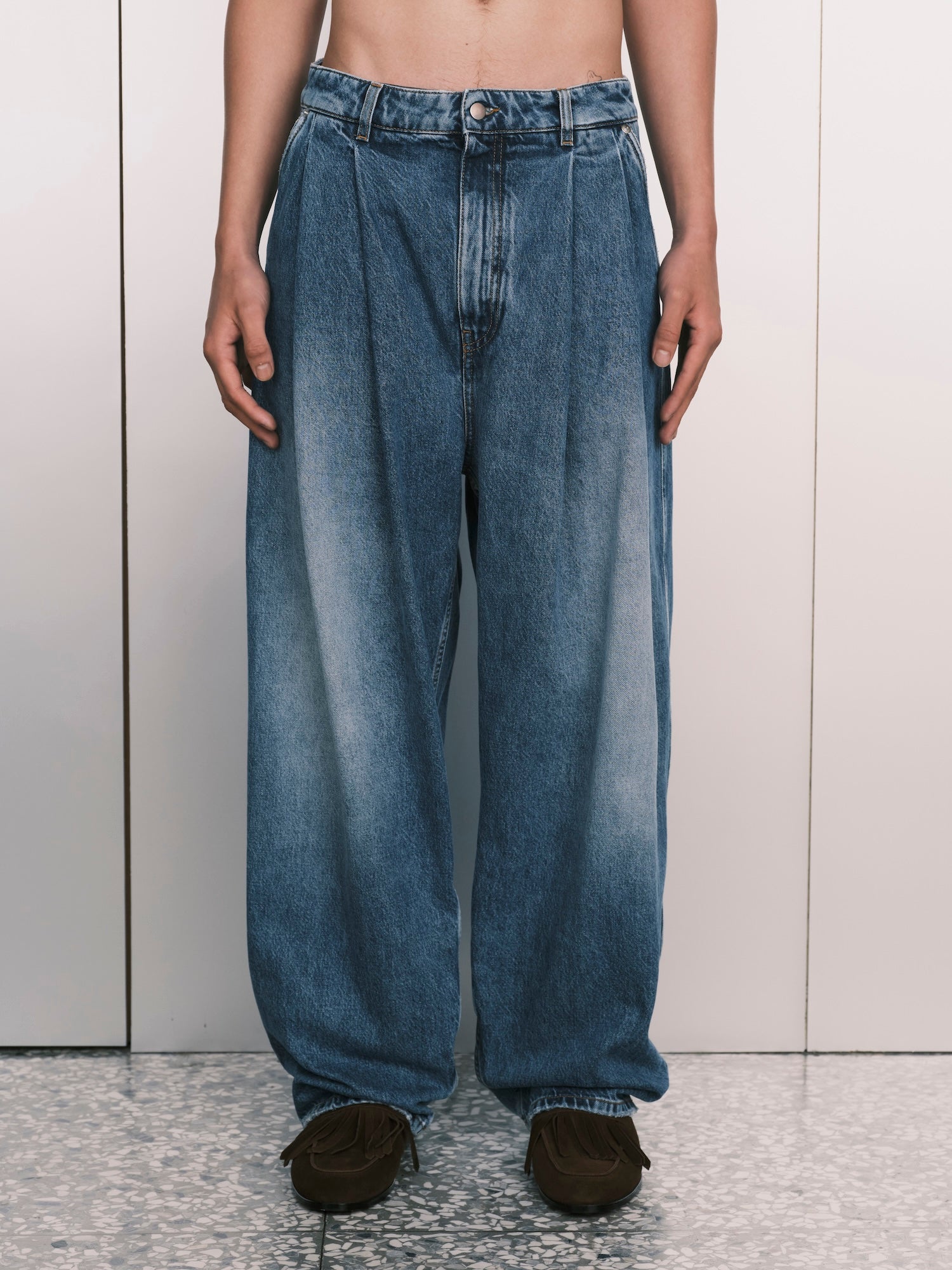 Pleated Denim Pants
