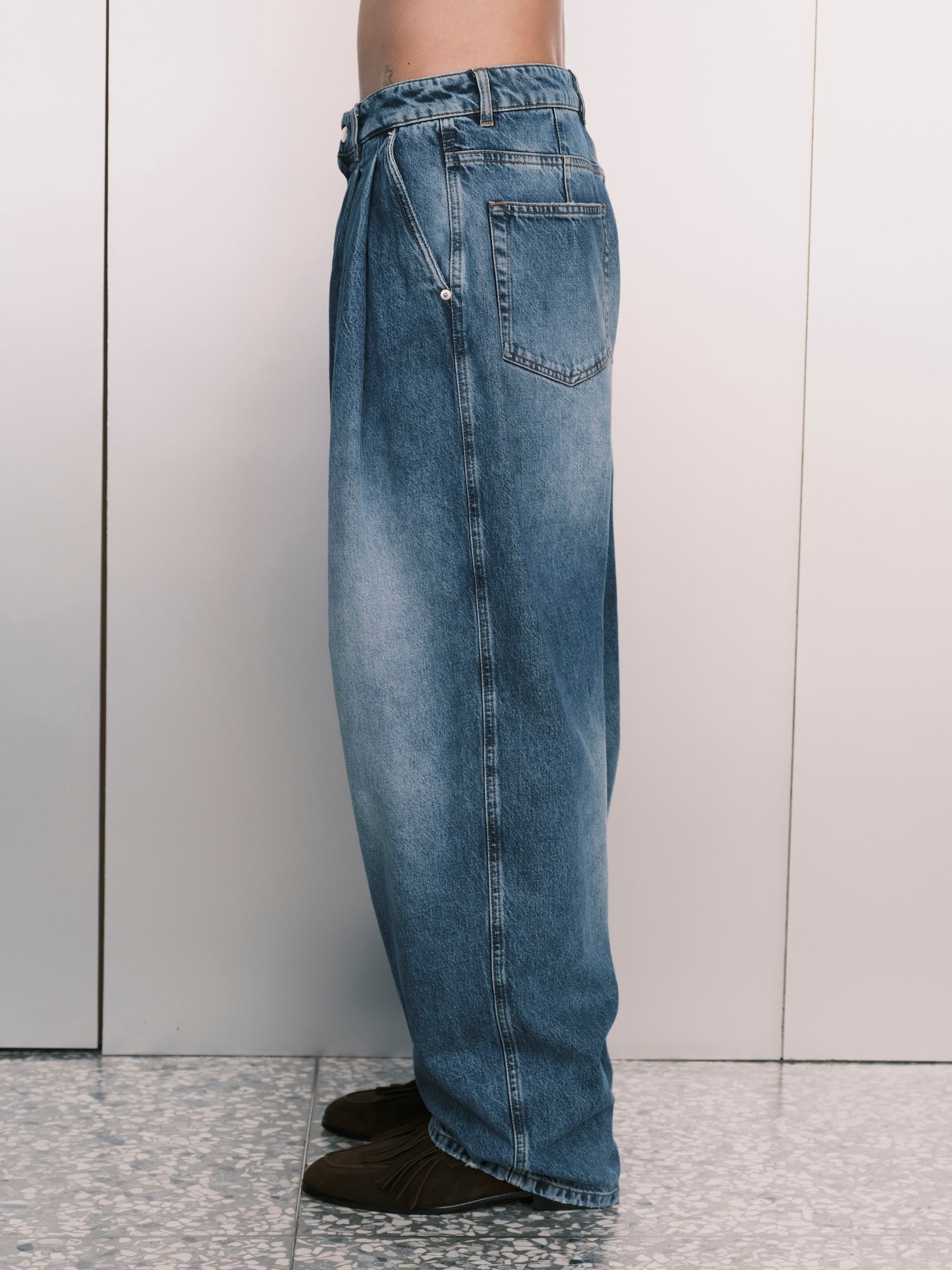 Pleated Denim Pants