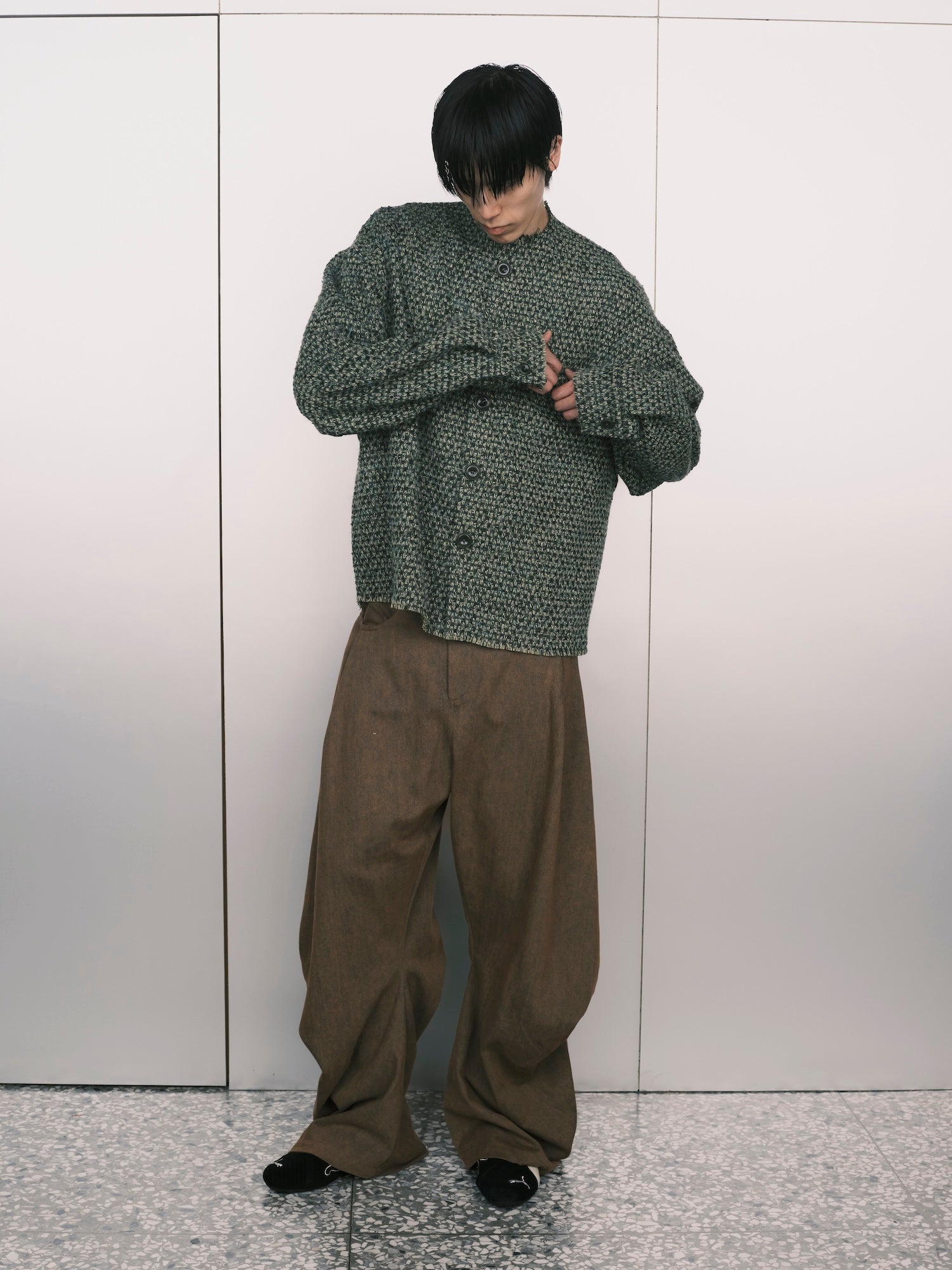 Raw Edge Buttoned Cardigan