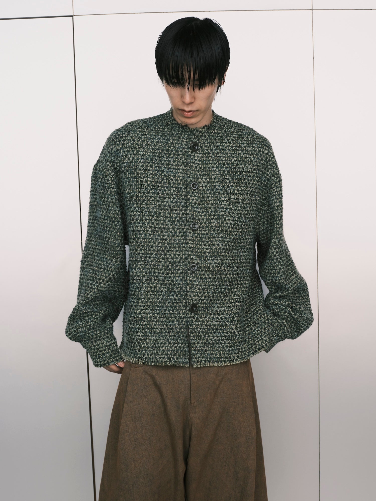 Raw Edge Buttoned Cardigan