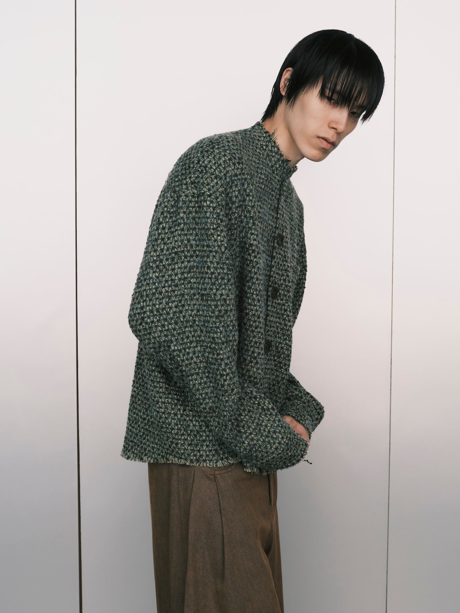 Raw Edge Buttoned Cardigan