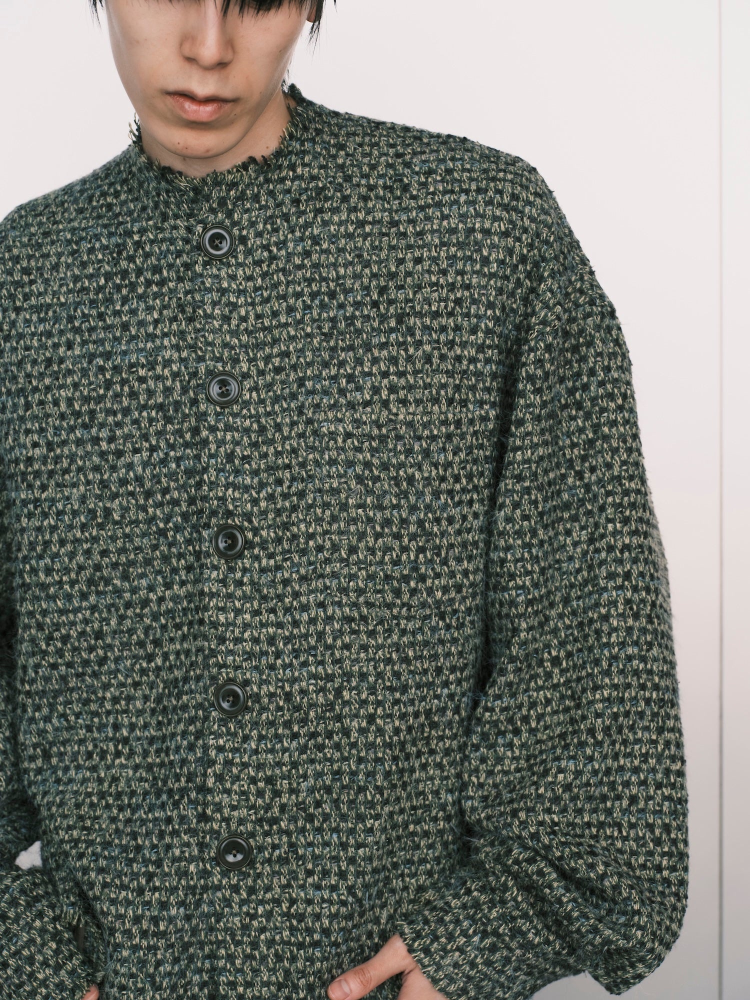 Raw Edge Buttoned Cardigan