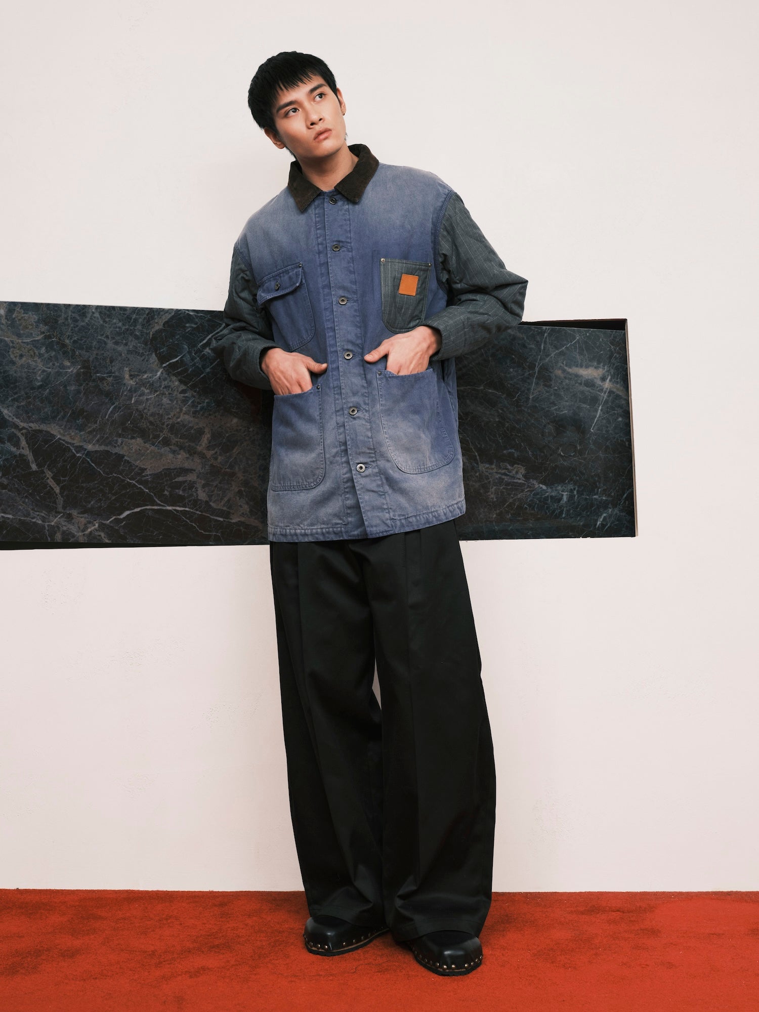 KHOKI / Vintage-effect work coat Blue - Road Sign