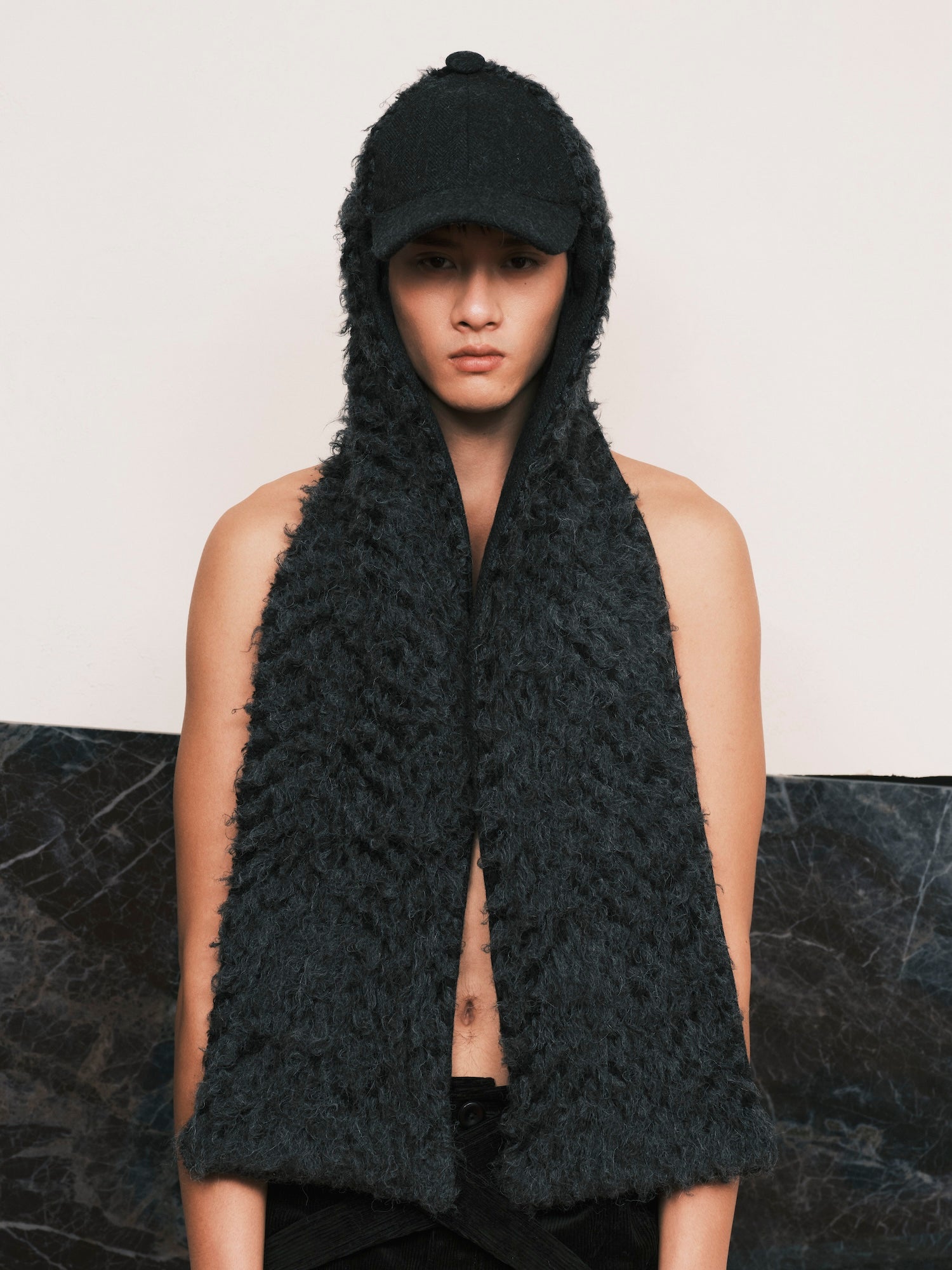 Alpaca Fur Knit Scarf Hat