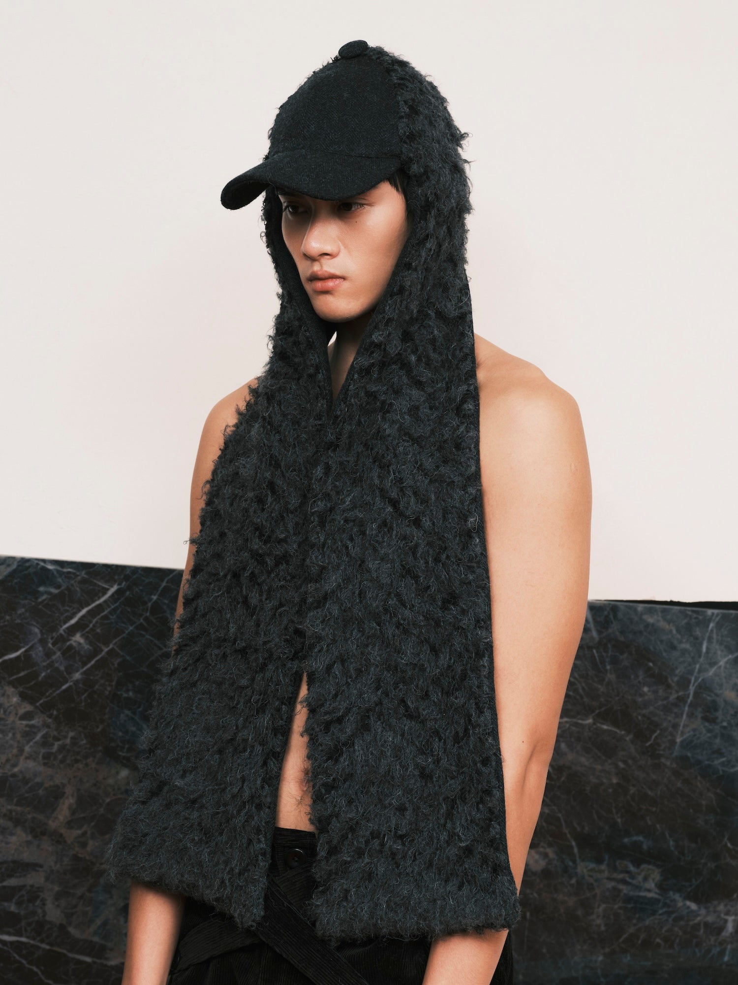 Alpaca Fur Knit Scarf Hat