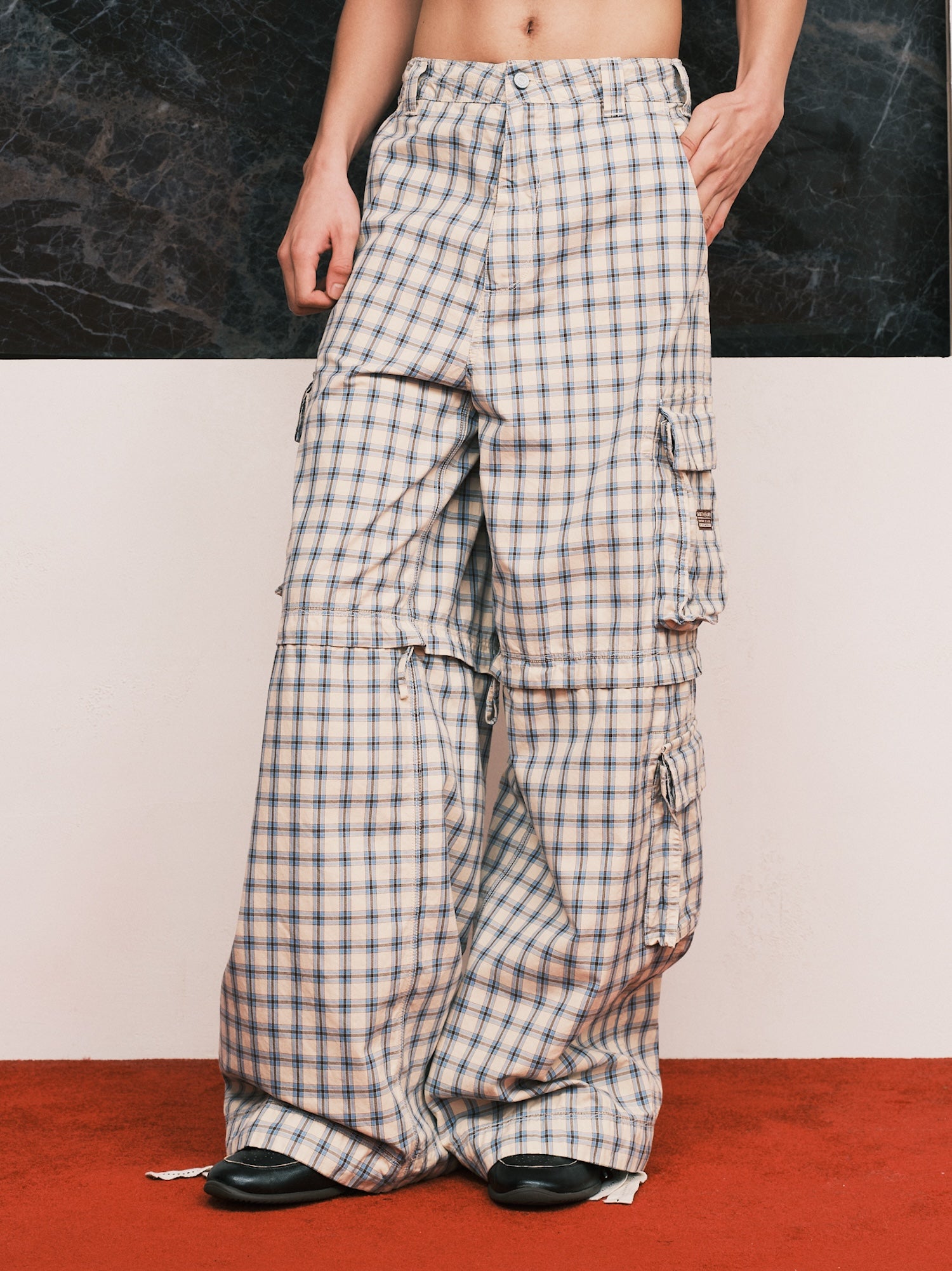 Zip-Off Plaid Cargo Pants