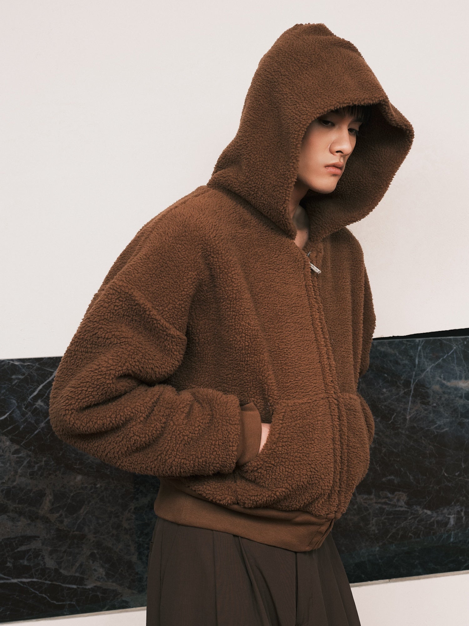 ERL / Unisex Terry Fleece Zipped Hoodie Knit Brown - Road Sign