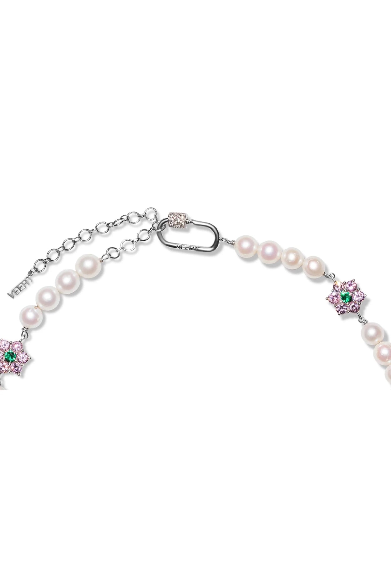 Pink & Green Flower Stone Freshwater Pearl Necklace