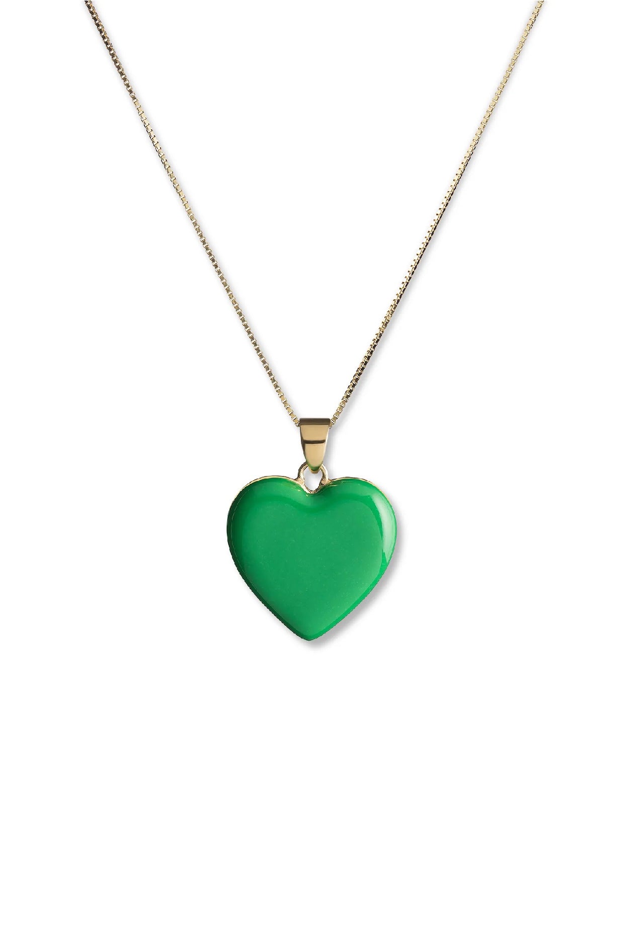 Green Enamel Heart Pendant With Chain